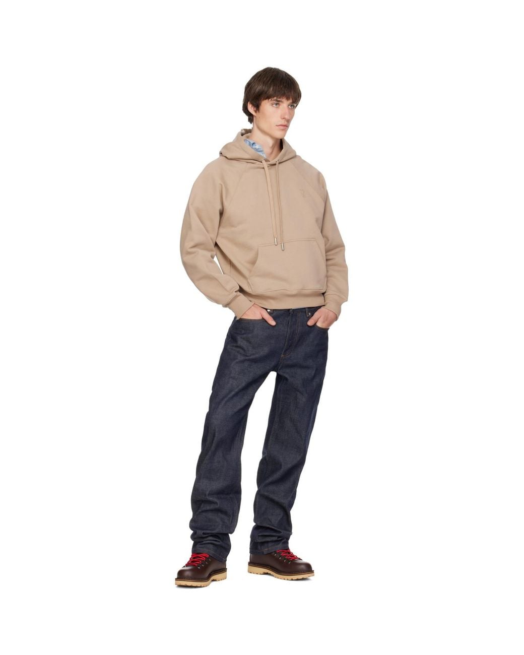 AMI Natural Cotton Embossed Ami De Coeur Hoodie for men