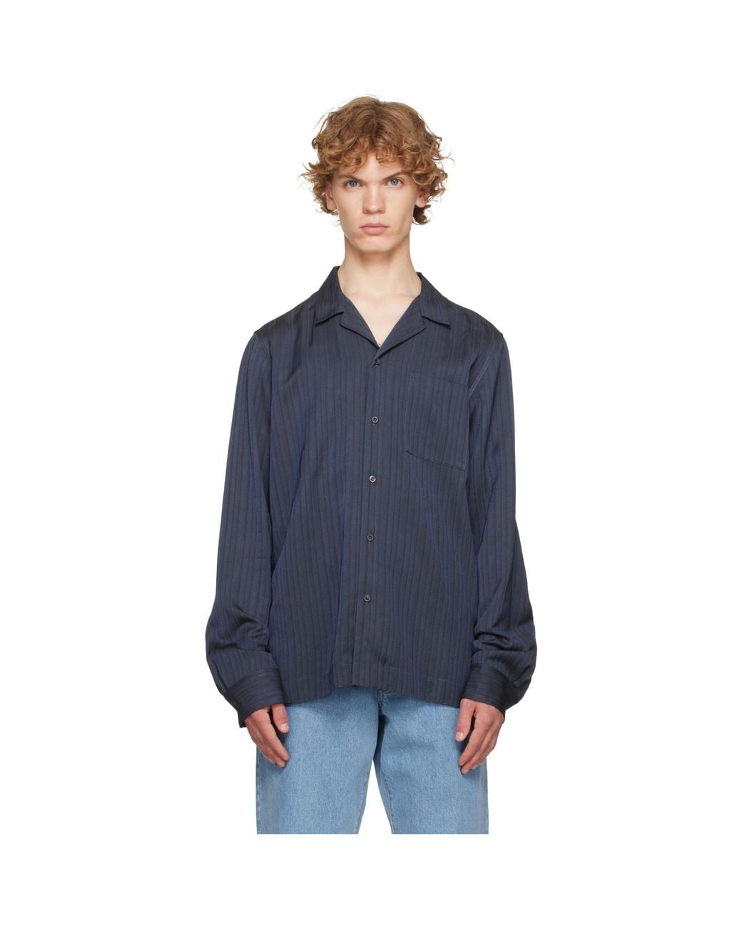 Dries Van Noten Blue Viscose Twill Shirt for men