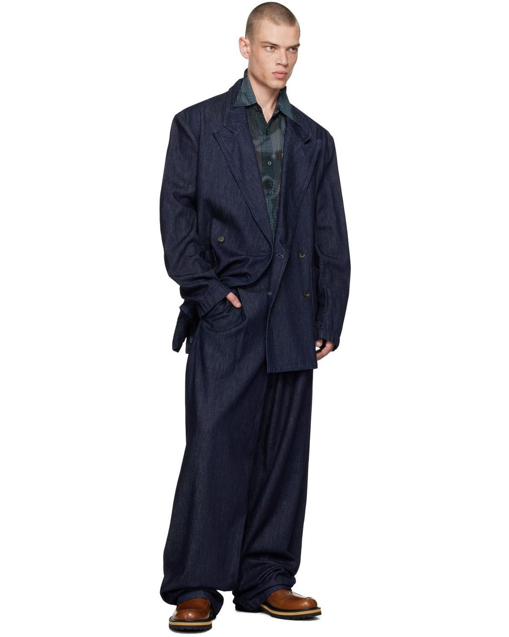 【関税込み】Dries Van Noten ネイビー ワイド タックパンツ org.jpg
