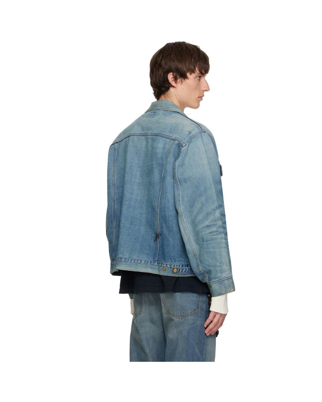 KAMIYA Blue Distressed Denim Trucker Jacket for men