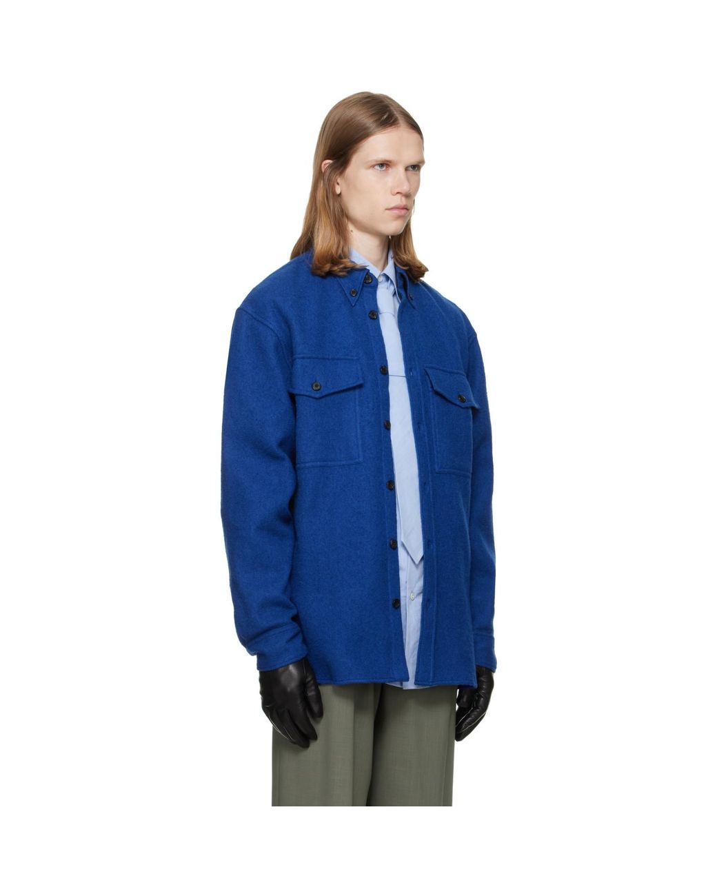 Dries Van Noten Blue Wool Overshirt for men