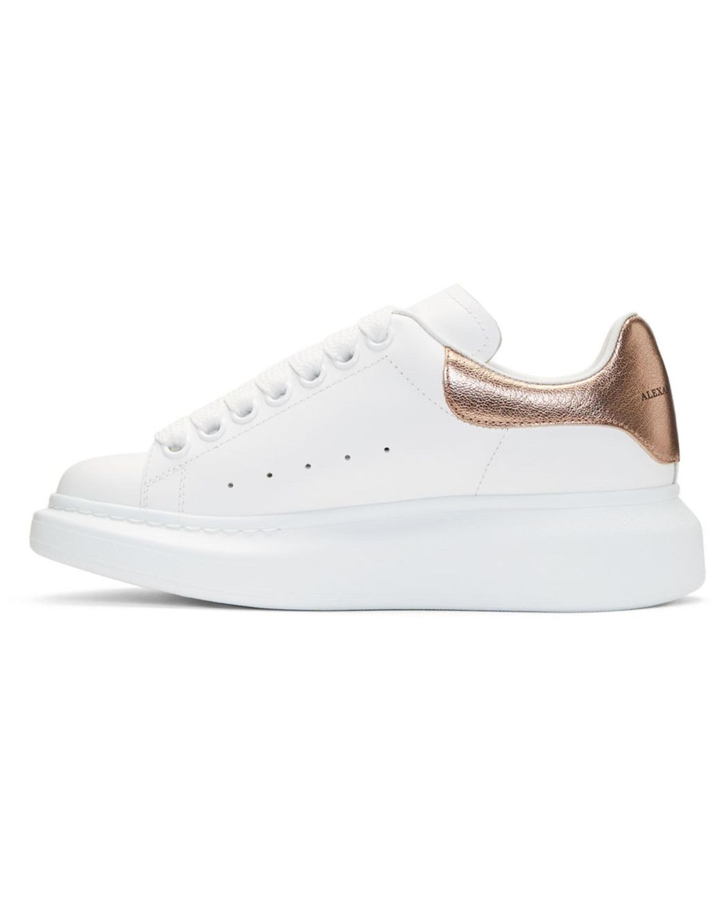 Alexander Mcqueen White leather sneakers with gold leather h  www.omniblonde.com