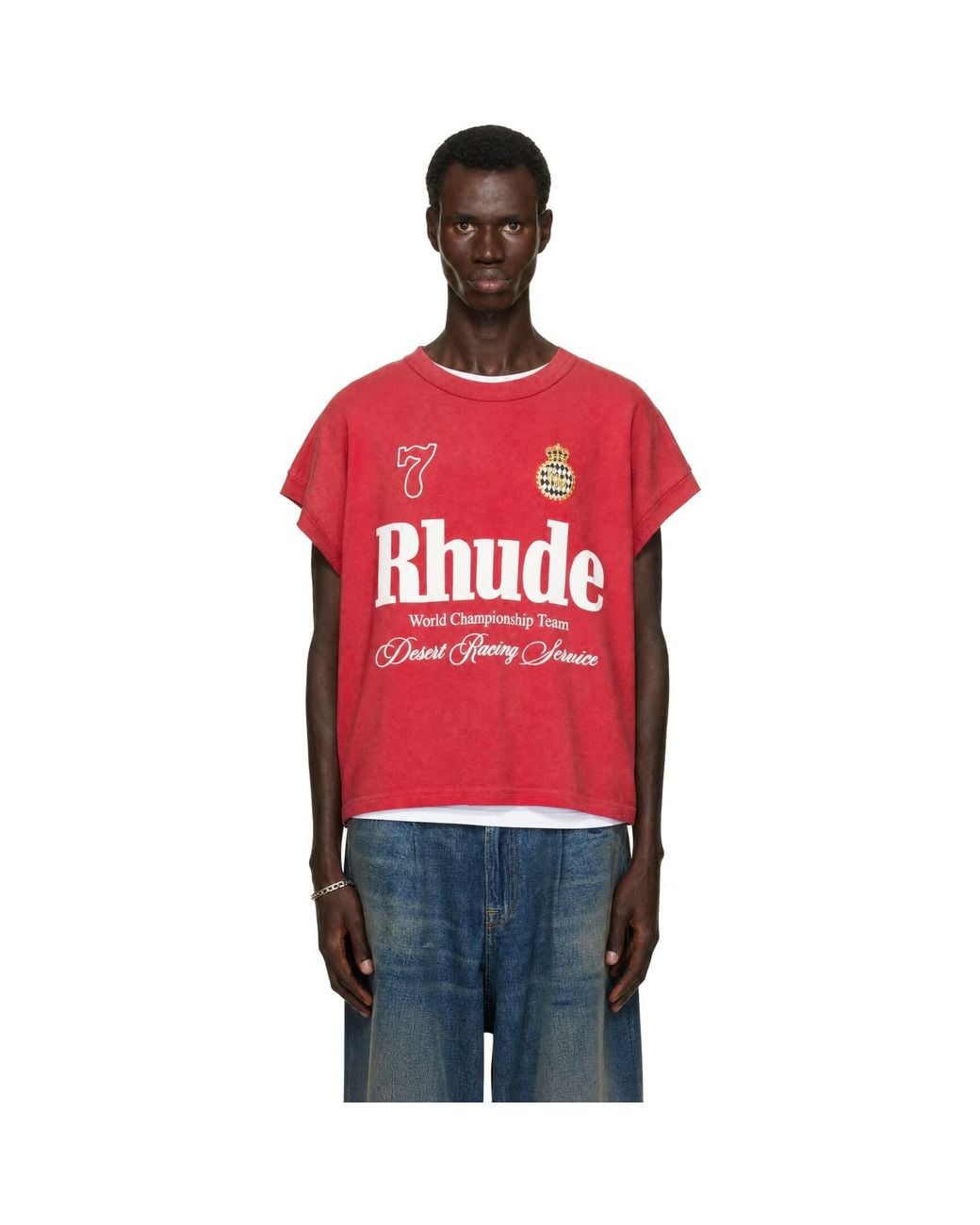 Rhude Red 'Desert Racing' Cut-Off T-Shirt for men