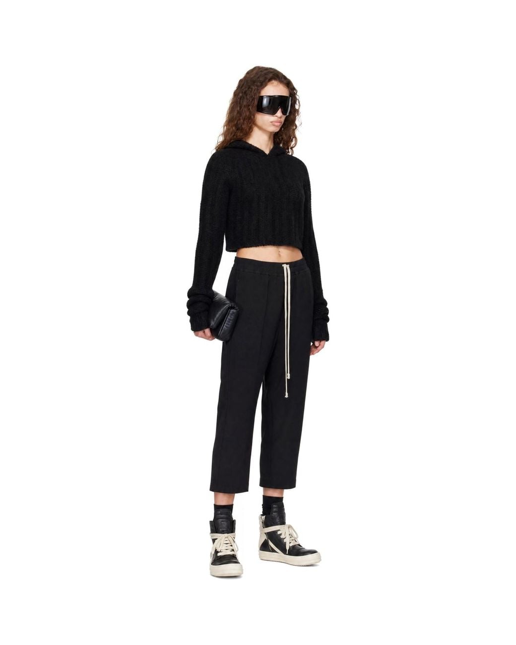 Rick Owens Black Tower Cropped Hoodie