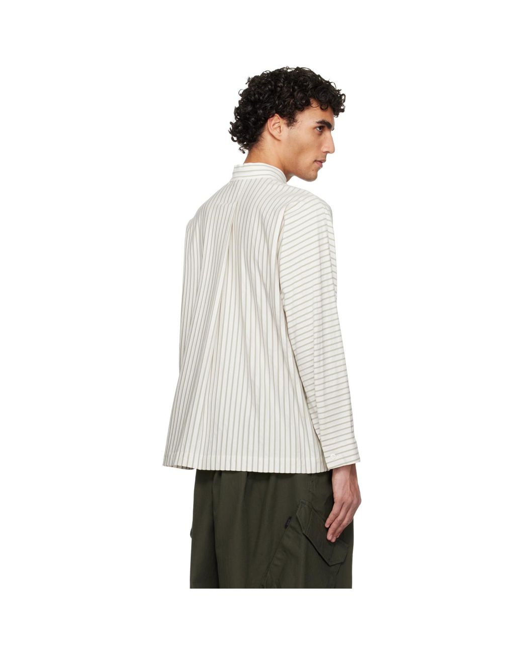Homme Plissé Issey Miyake White Stripe Jersey Shirt for men