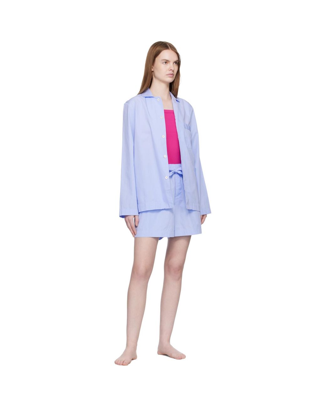 Tekla Blue Poplin Pyjama Shorts