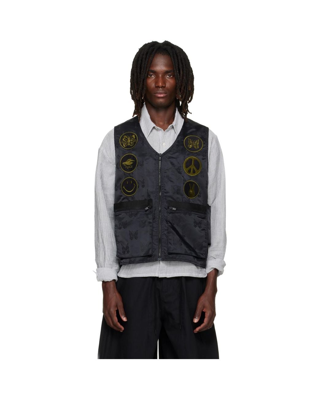 Needles Black Papillon Jacquard Radio Vest for men