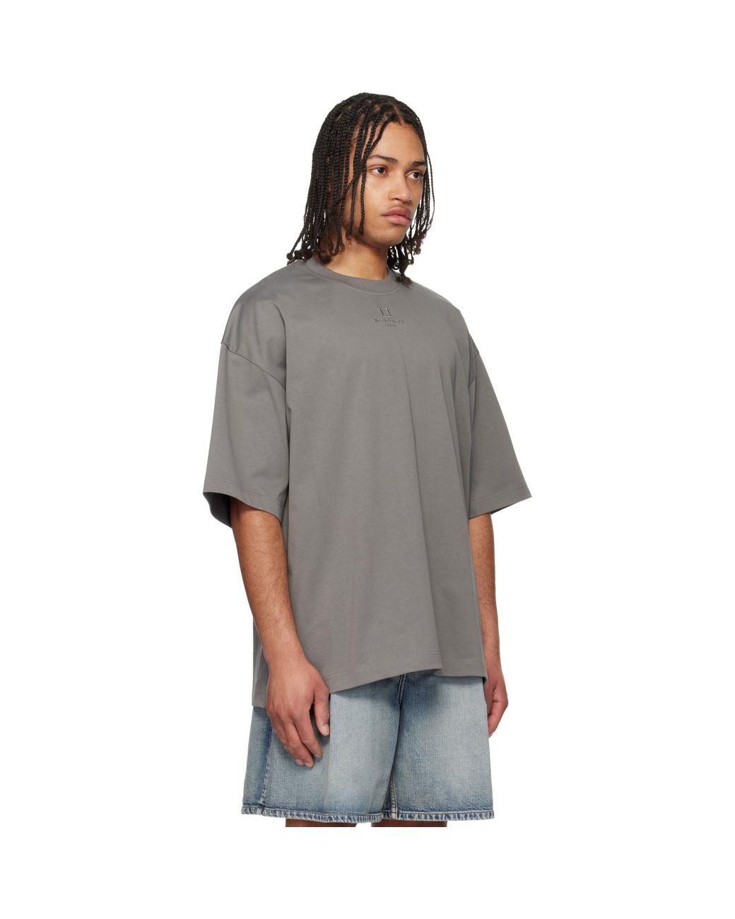Wooyoungmi Gray Cotton Over Size T-Shirt for men