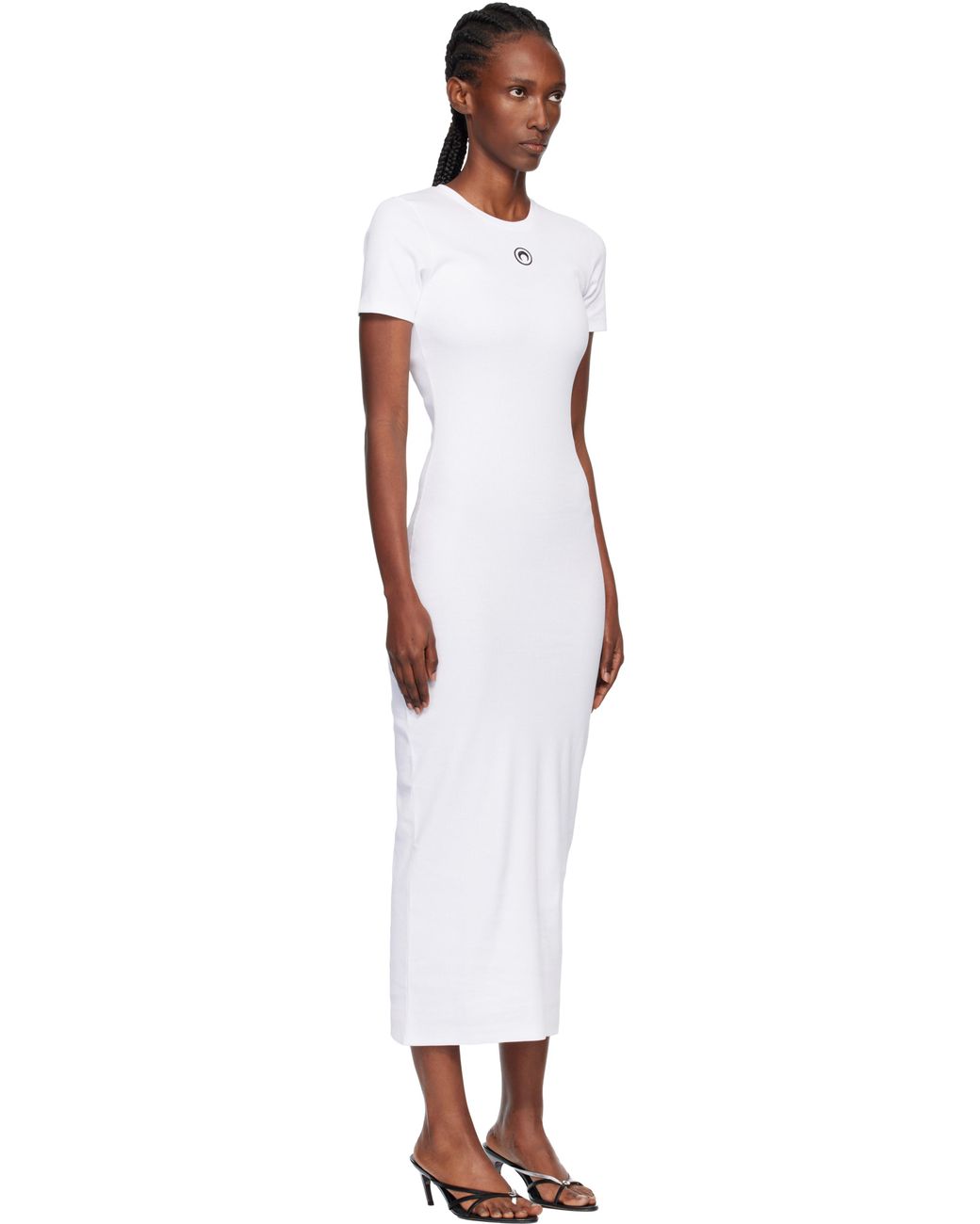 MARINE SERRE Black Moon Logo Ribbed Jersey Tube Maxi Dress