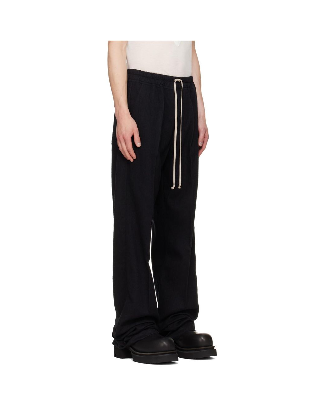 Rick Owens Black Tower Dietrich Drawstring Trousers for men