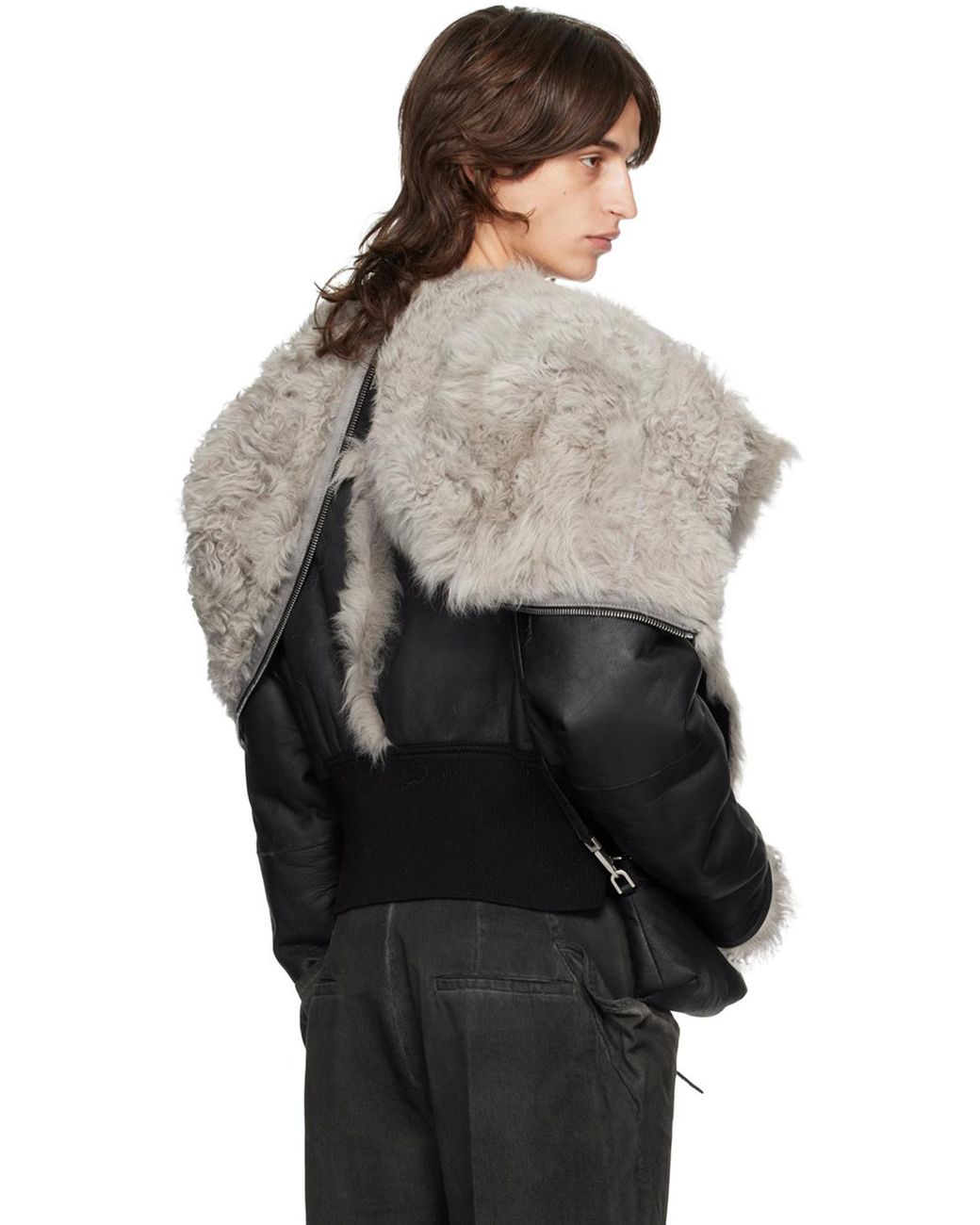 Rick Owens Porterville Cropped Alice Shearling Parka in Black for