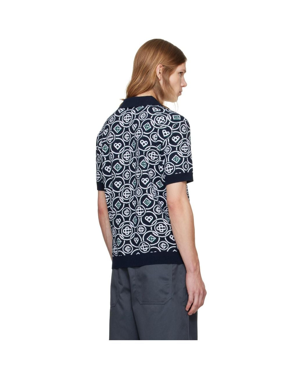 Casablanca Blue Icon Monogram Short Sleeve Polo for men
