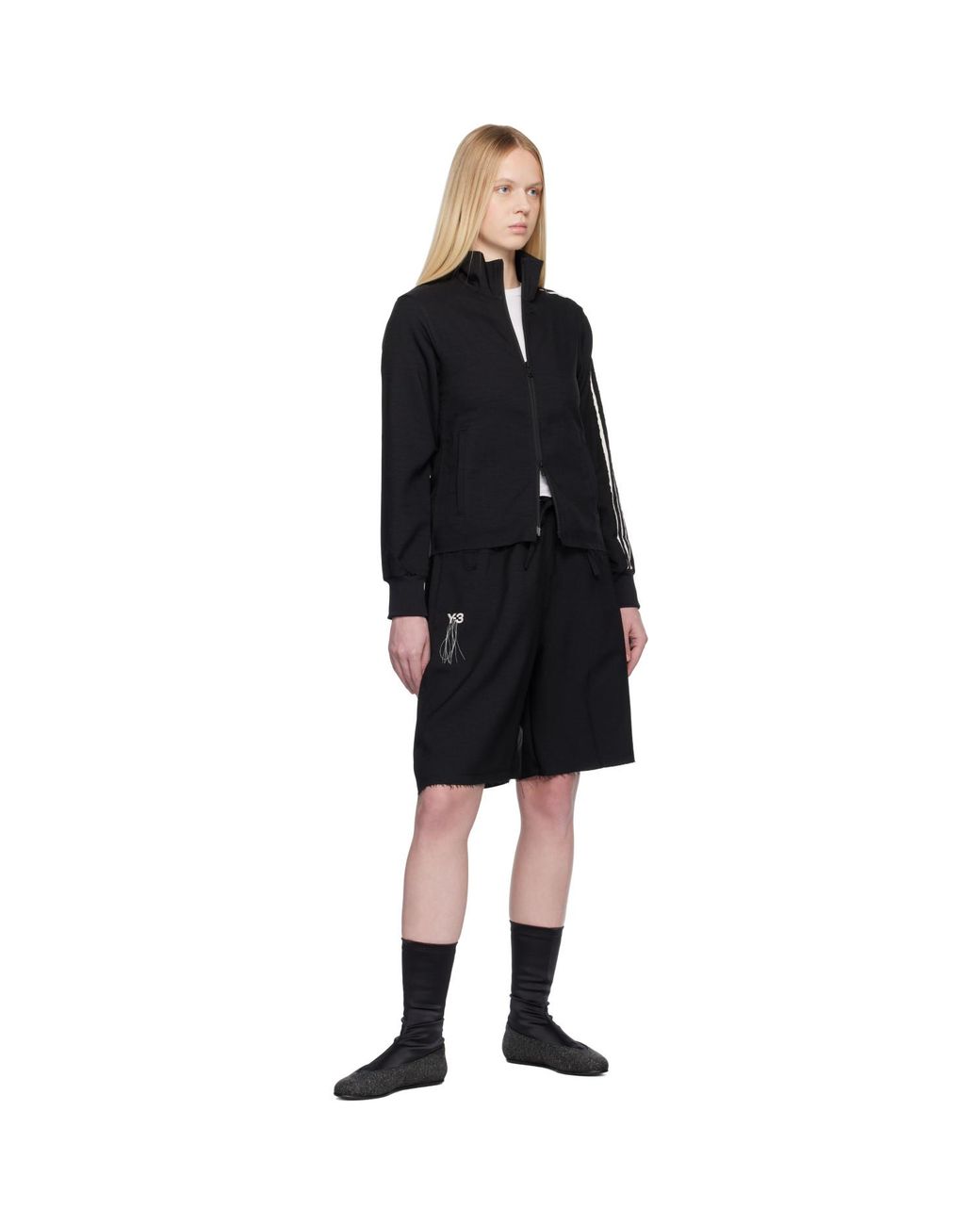 Y-3 Black Sport Uniform Raw Cut 3 Stripes Shorts