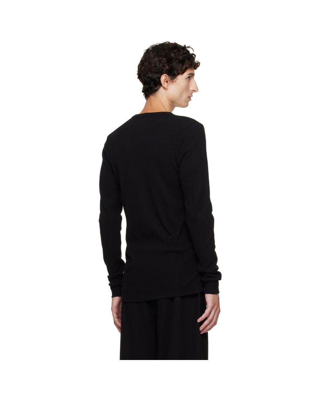 Les Tien Black Thermal Fitted Long Sleeve T-Shirt for men