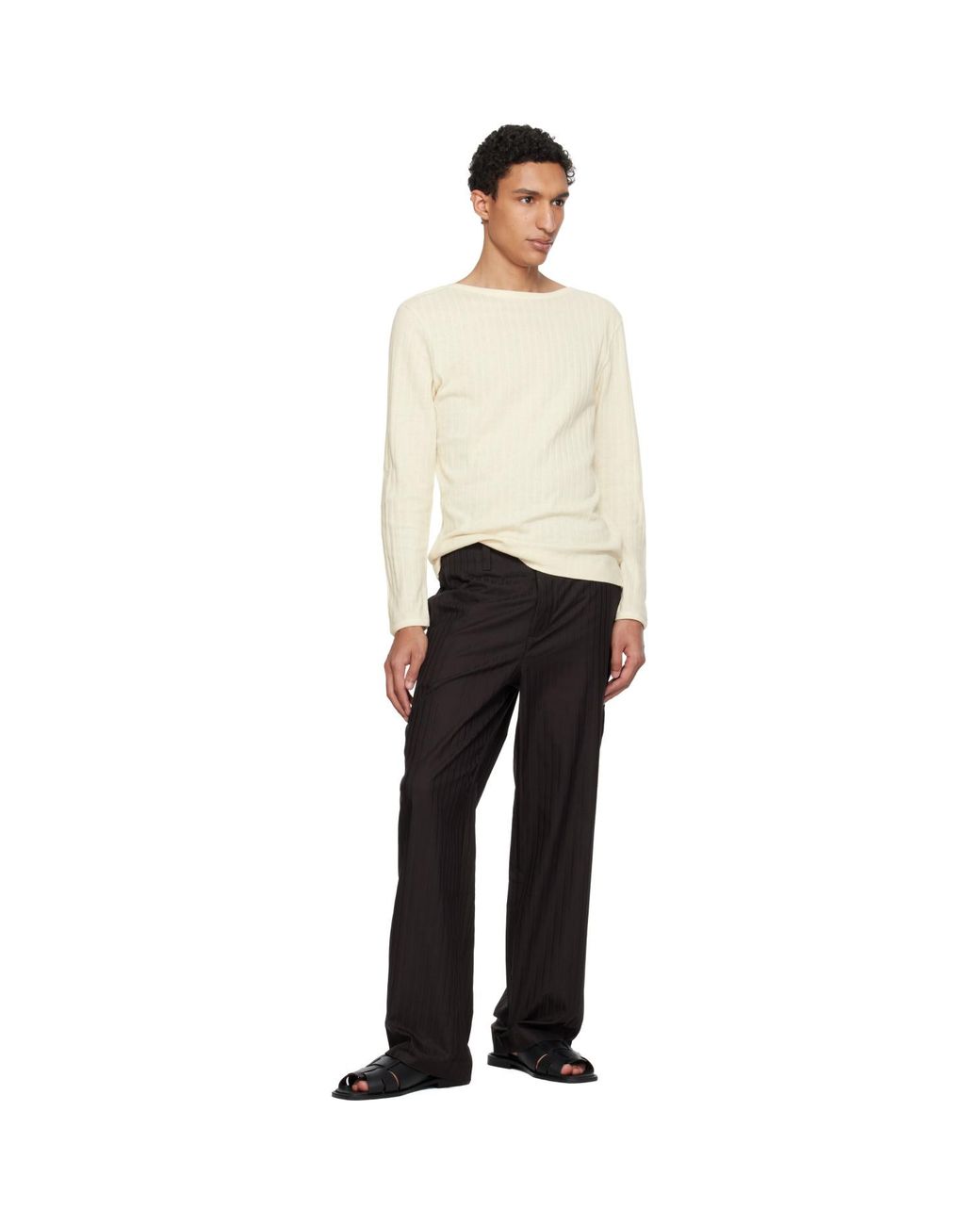 Paul Smith Natural Cotton-Linen Boat Neck Long-Sleeve T-Shirt for men