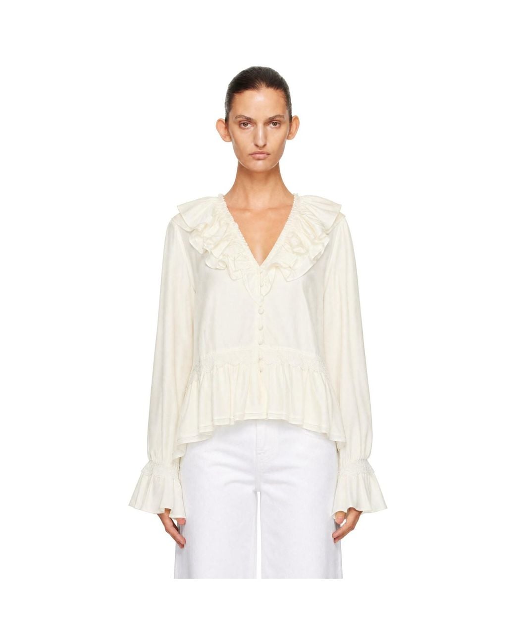 Ganni White Off- Viscose Silk Blouse