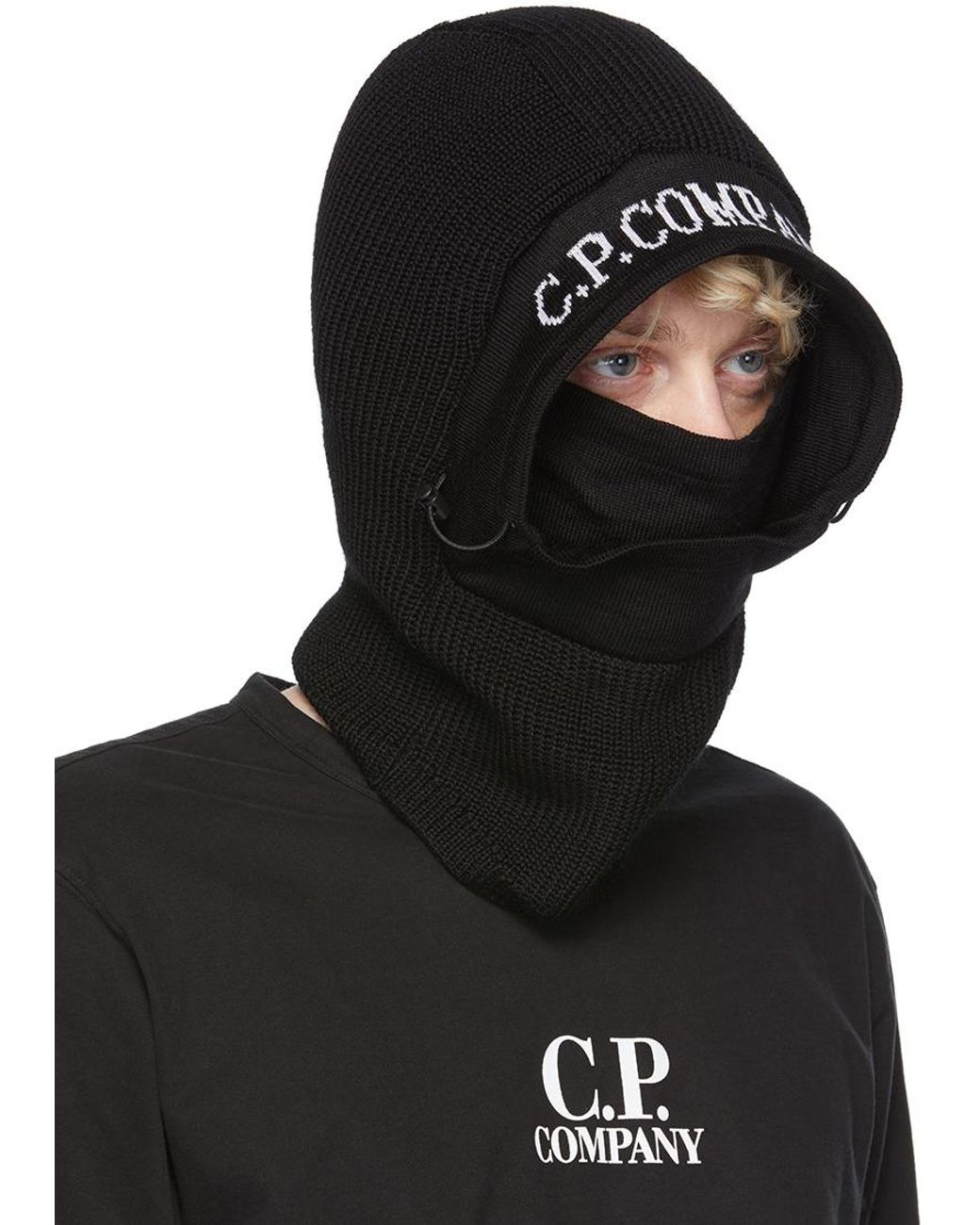 CP Company Bonnet à lunettes extra fin en laine mérinos noir, Noir