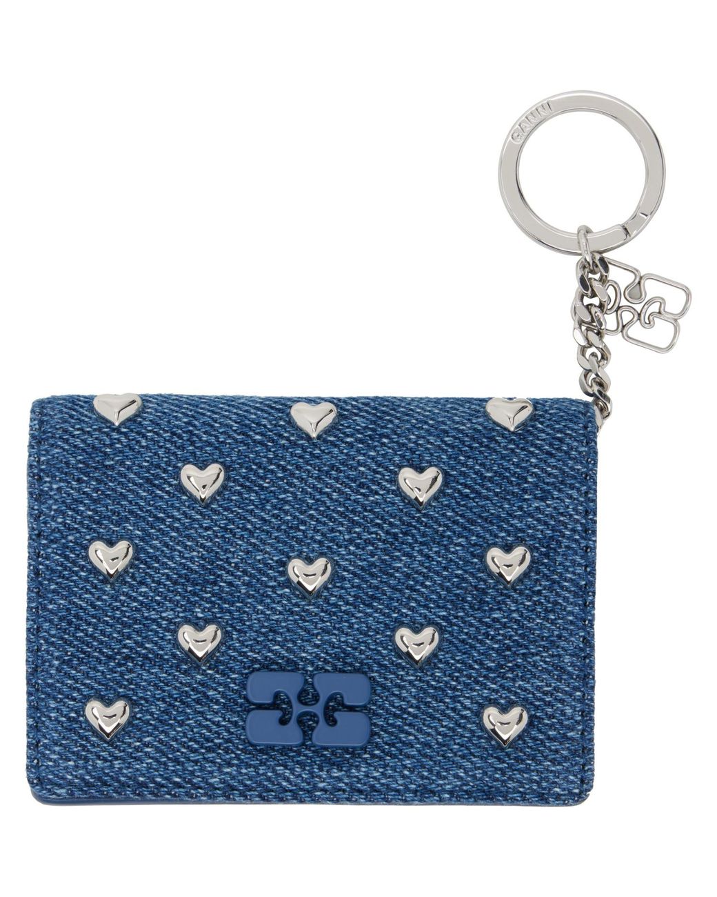 Ganni Blue Flap Heart Studs Bou Card Holder
