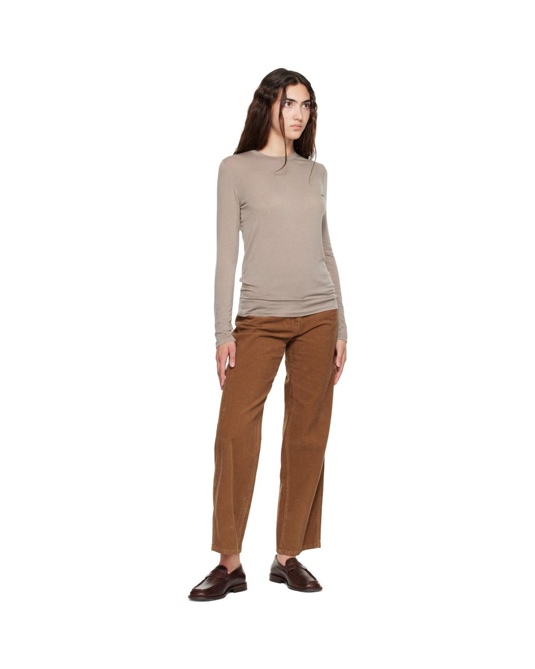 NOTHING WRITTEN Brown Taupe Aima Wool Long Sleeve T-Shirt