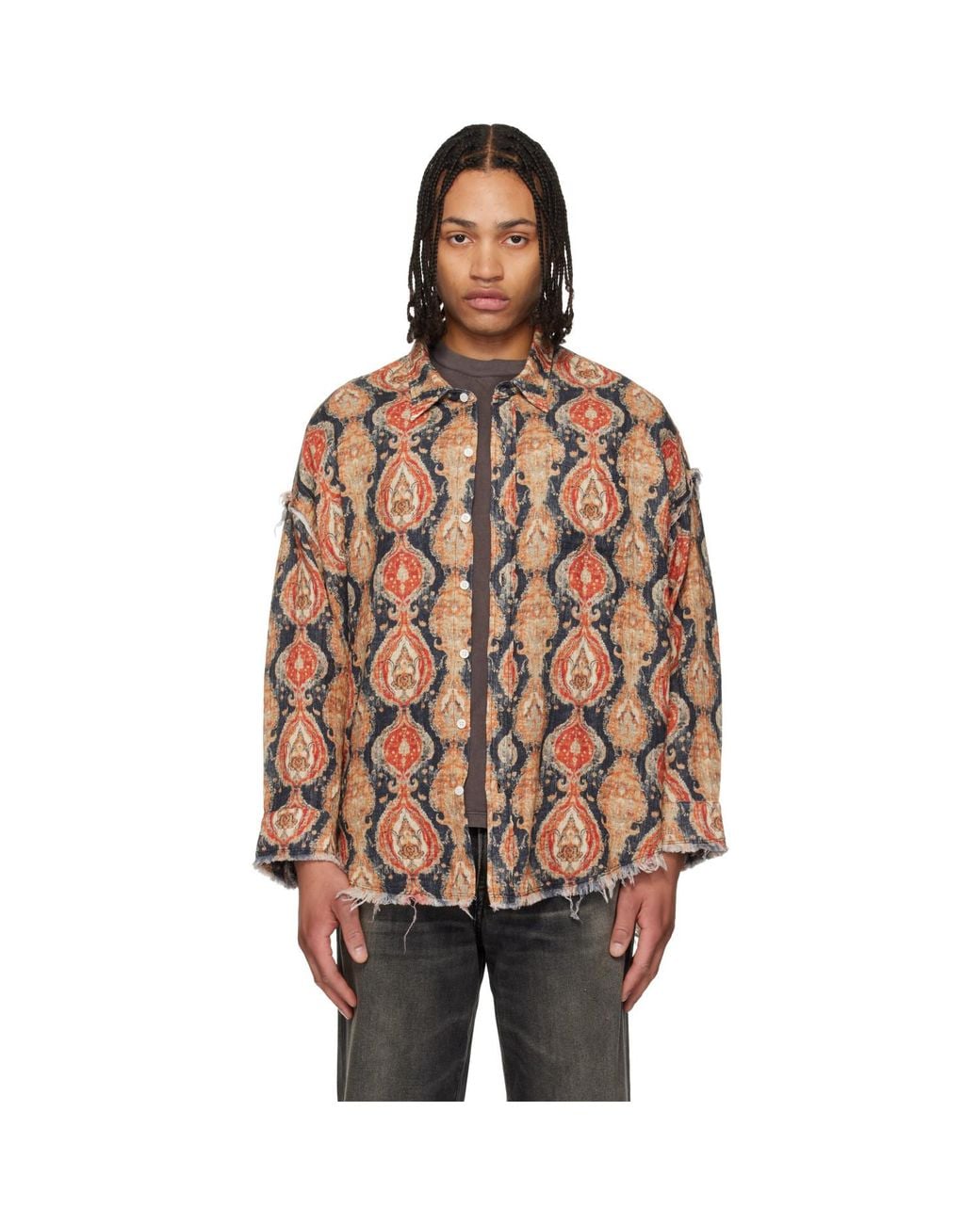 R13 Multicolor Shredded Seam Drop Neck Shirt for men