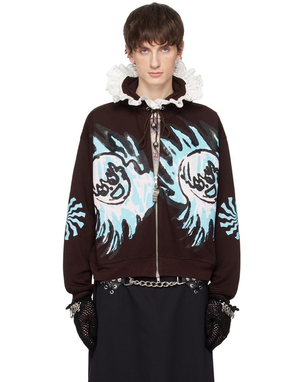 Chopova Lowena Brown Flame Girl Frill Hoodie in Black for Men