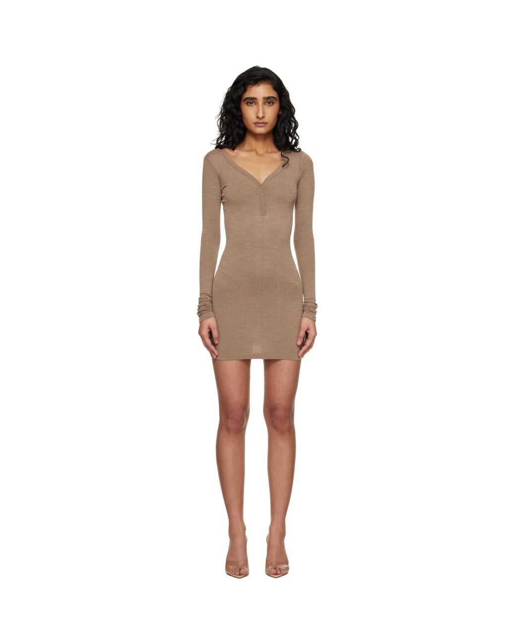 Skims Black Wool Rib Henley Minidress