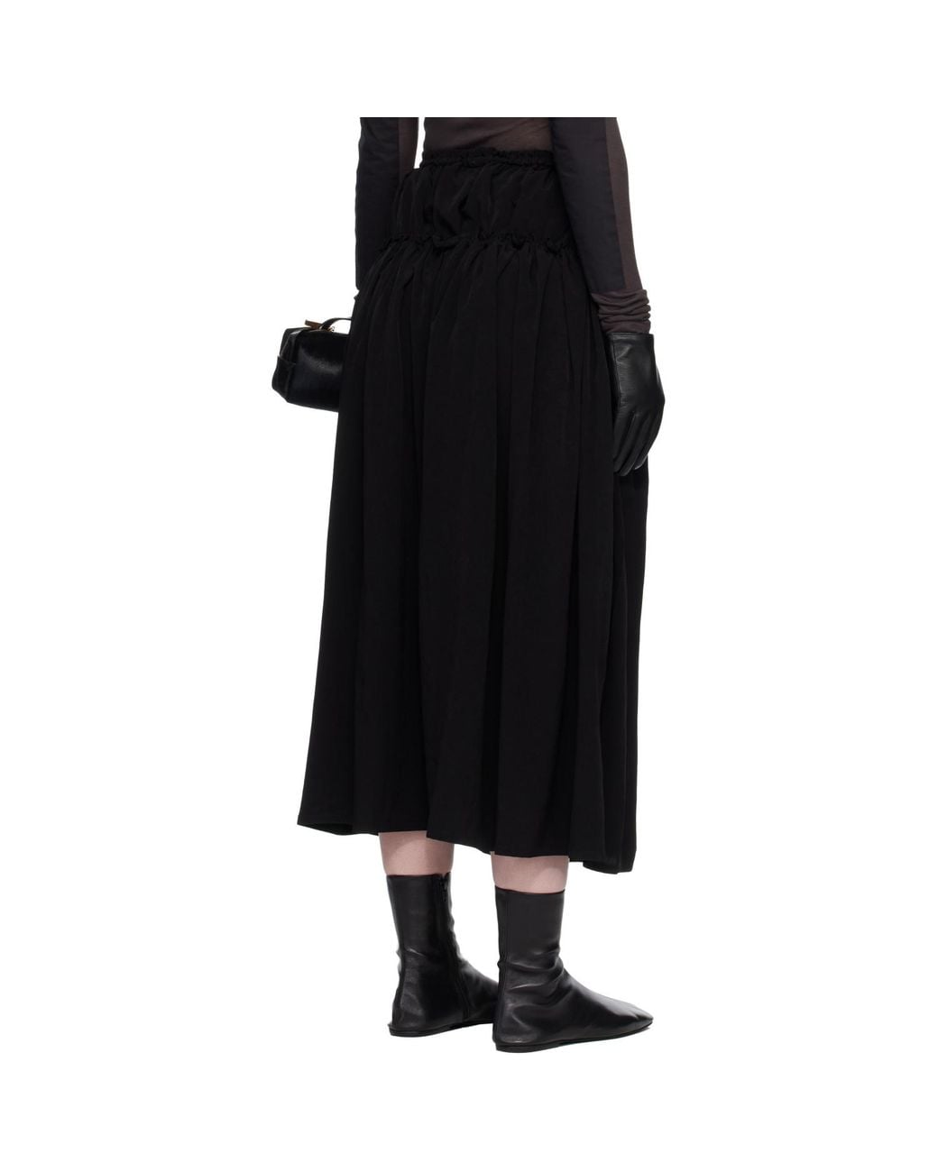Y's Yohji Yamamoto Black Crepe De Chine Double Gathered Maxi Skirt