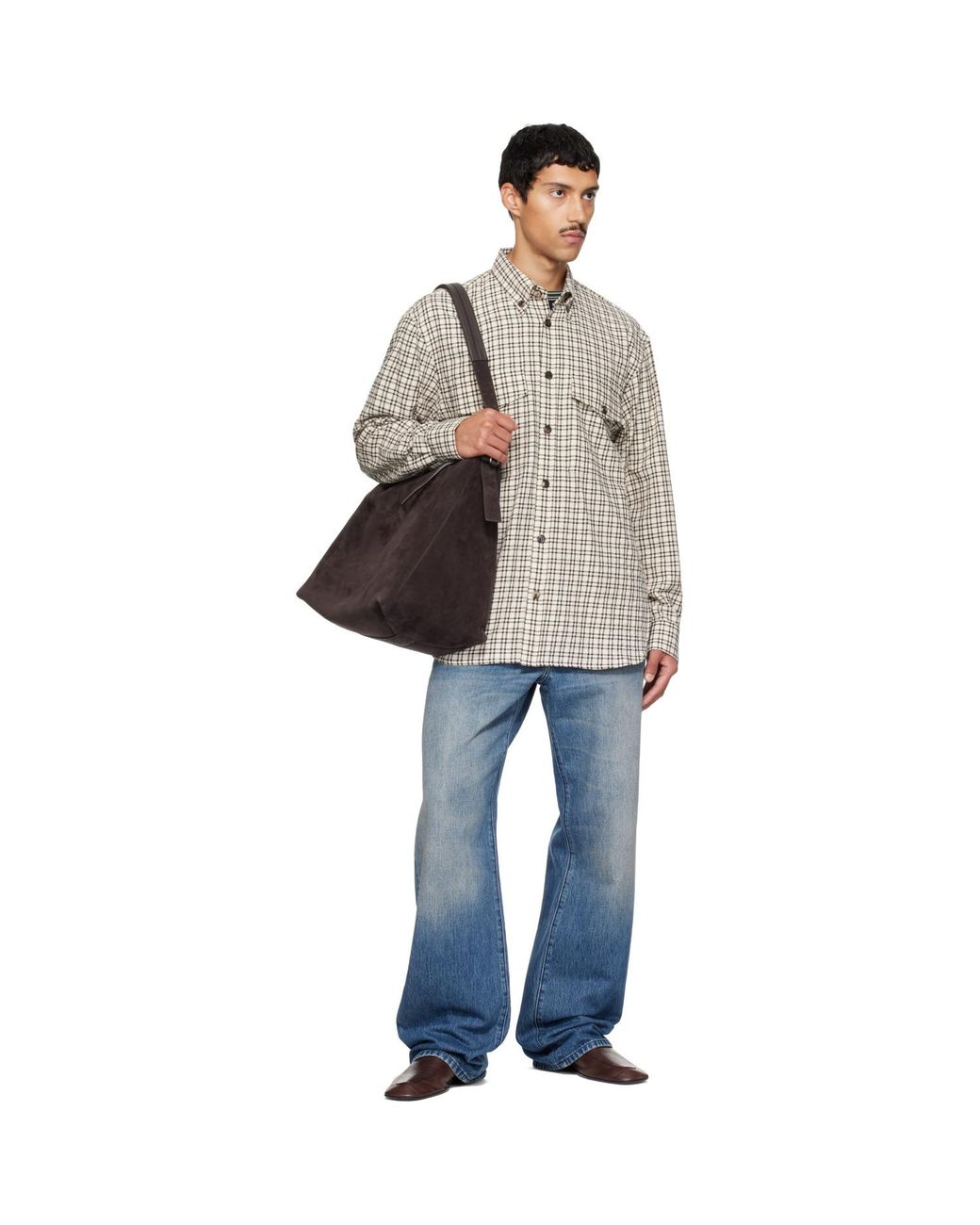 Dries Van Noten Gray Off- Loose Flannel Shirt for men