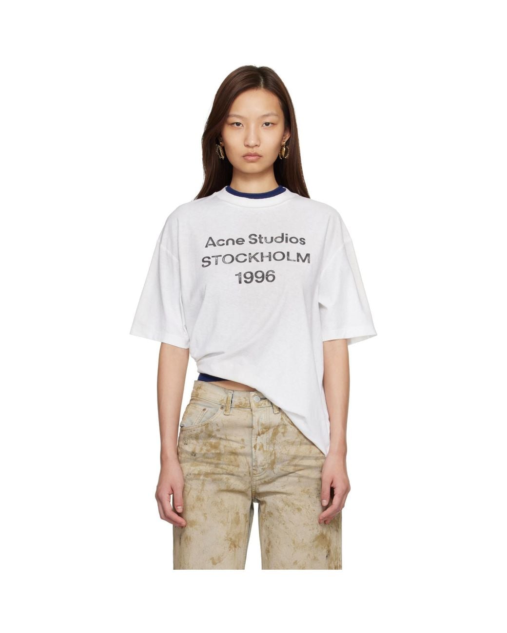 Acne White Relaxed Fit Logo T-Shirt