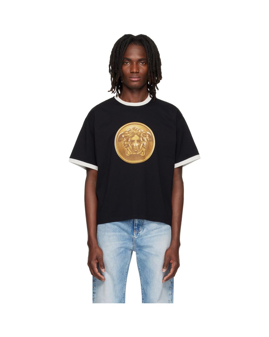 Versace Black Printed Cotton-Jersey Regular T-Shirt for men
