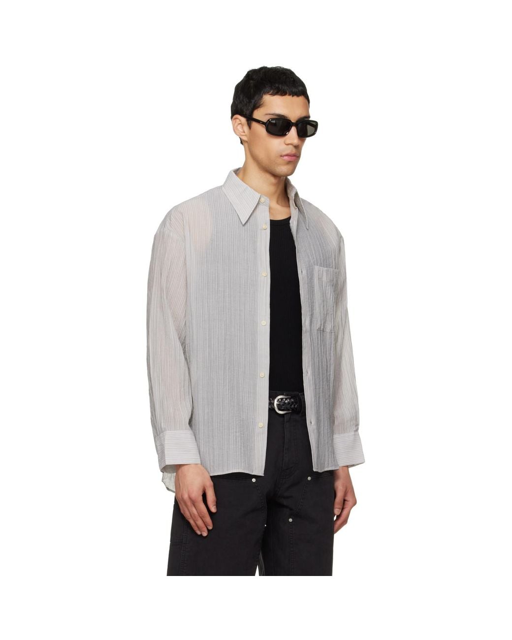 TONYWACK Black Lyocell Oversized Stripe Shirt for men