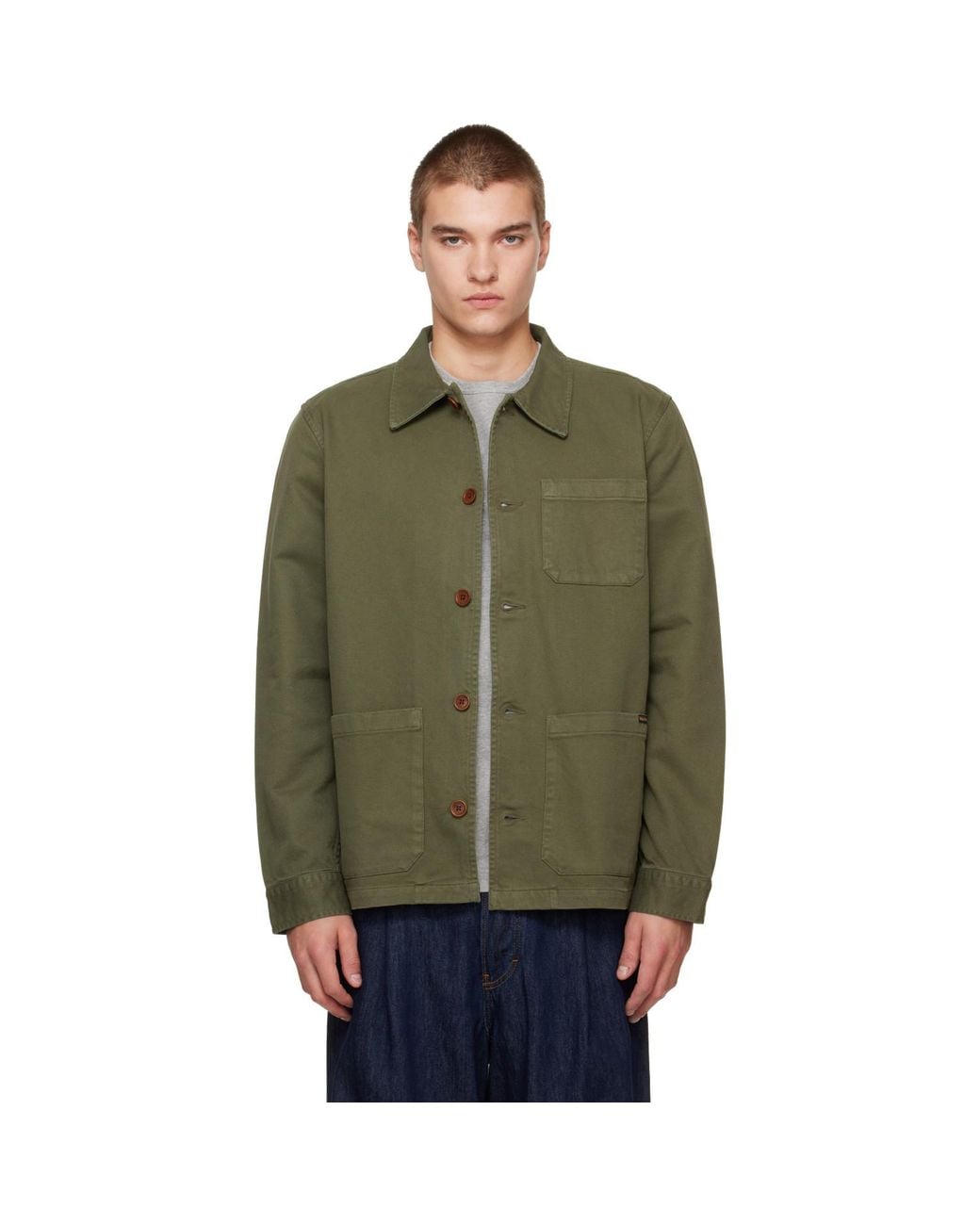 Nudie Jeans Green Khaki Barney Worker Jacket for men