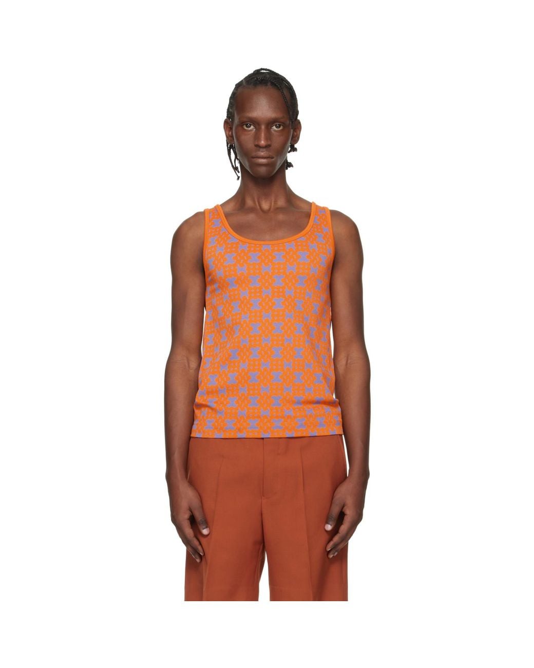 Dries Van Noten Orange Jacquard Tank Top for men