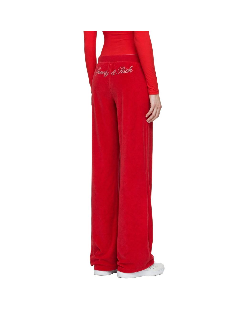 Sporty & Rich Red Signature Logo Krystal Sweatpants