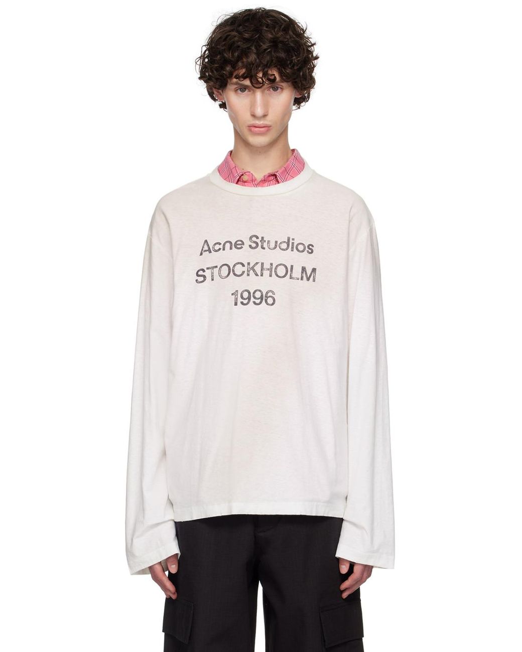 Acne Studios Printed Logo Long Sleeve T-shirt in White for