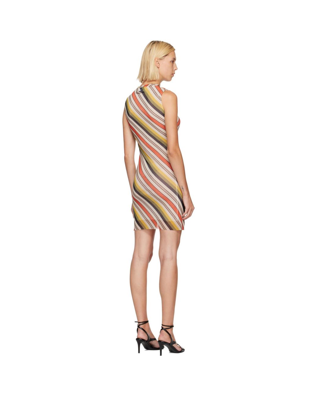 Jean Paul Gaultier Multicolor Mesh Printed Retro Stripe Minidress