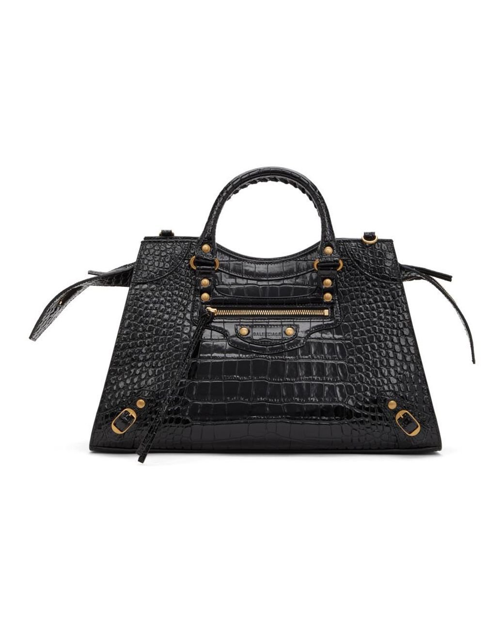 Balenciaga Leather Black Croc Large Neo Classic City Bag Lyst