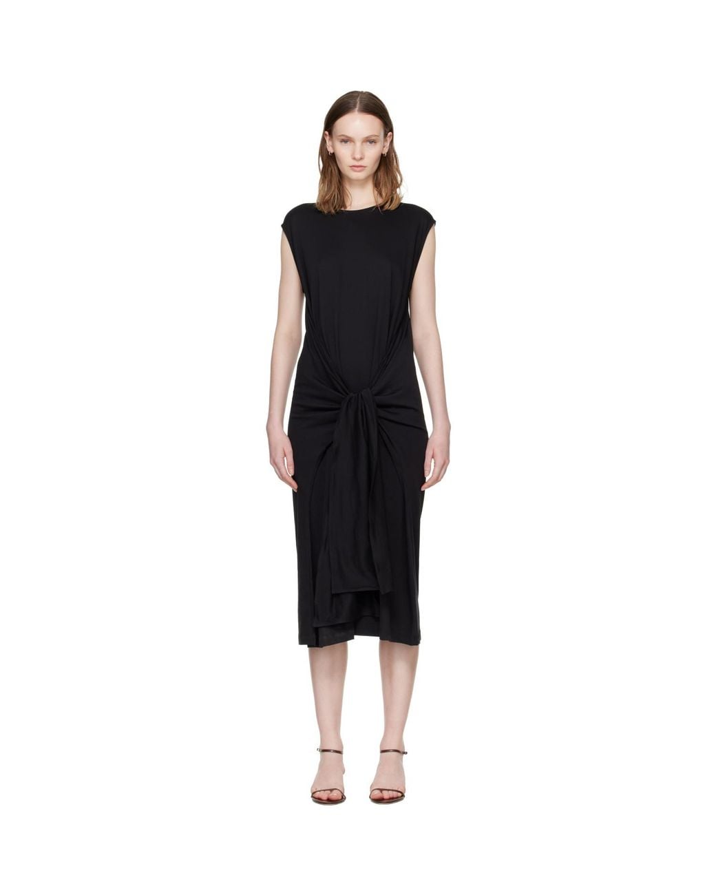 Totême Black Tie-Waist Jersey Midi Dress