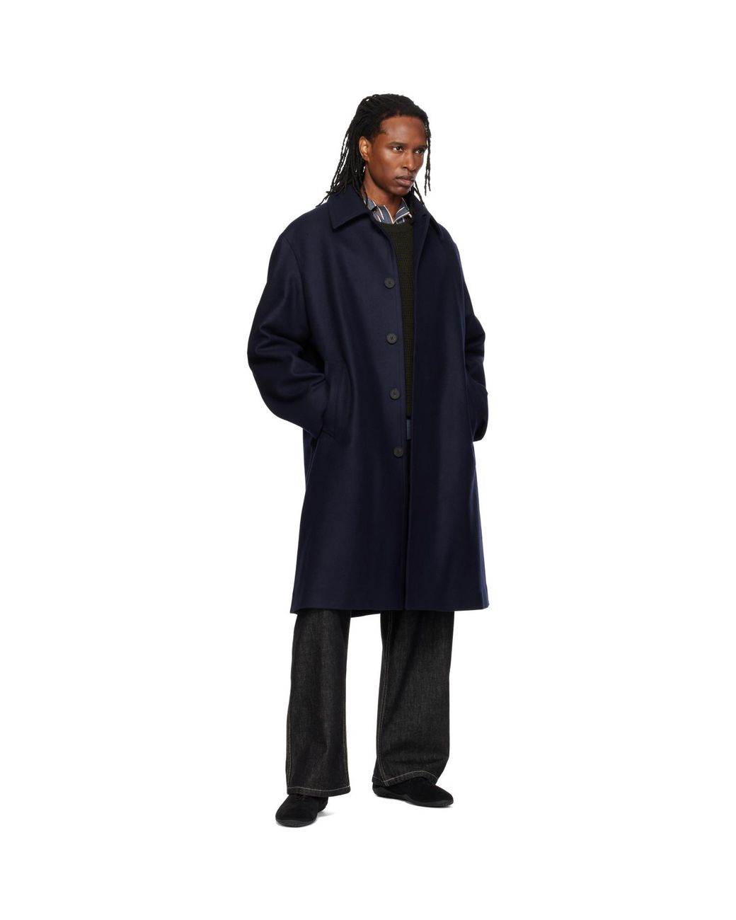 Studio Nicholson Blue Wool Overcoat for men