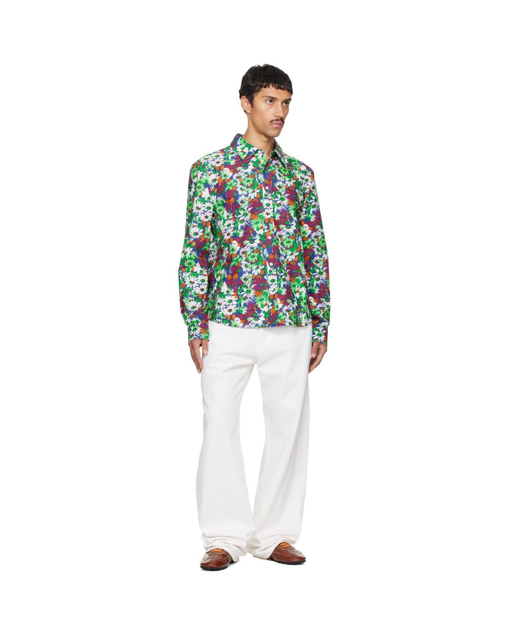 Marni Green Pop Flowers Print Shirt for men