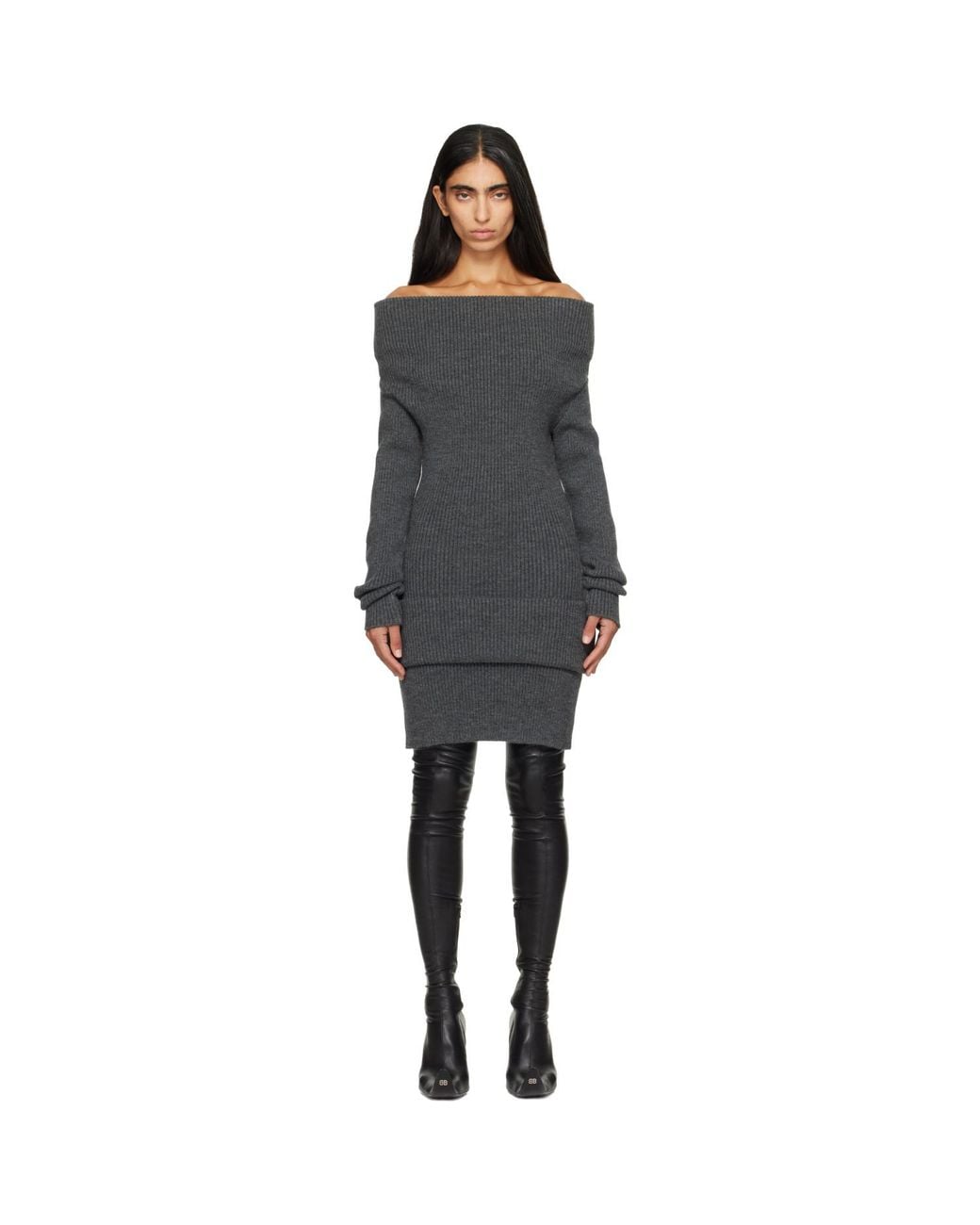 Jean Paul Gaultier Gray Rib-Knit Wool Minidress