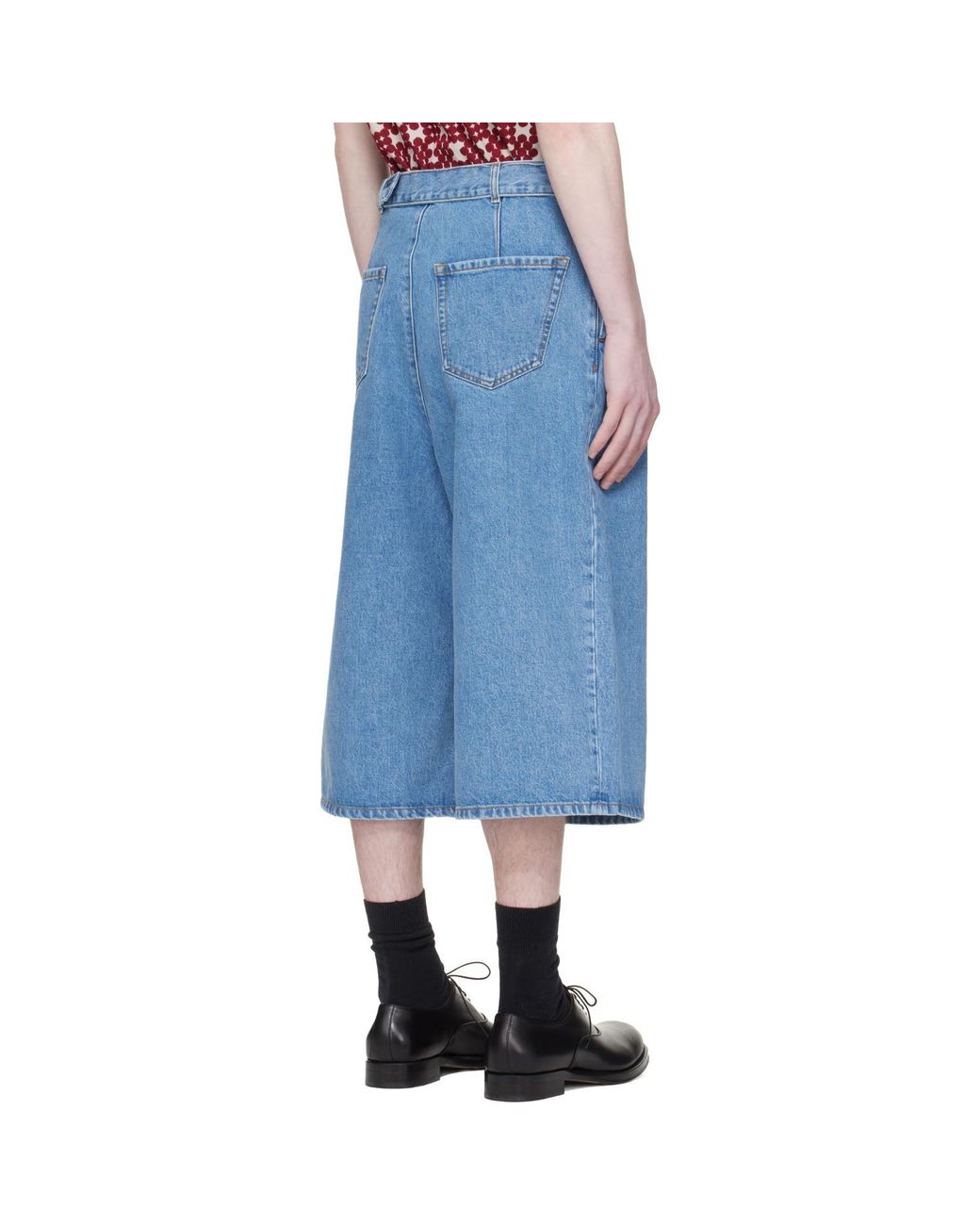 Dries Van Noten Blue Pleated Denim Shorts for men