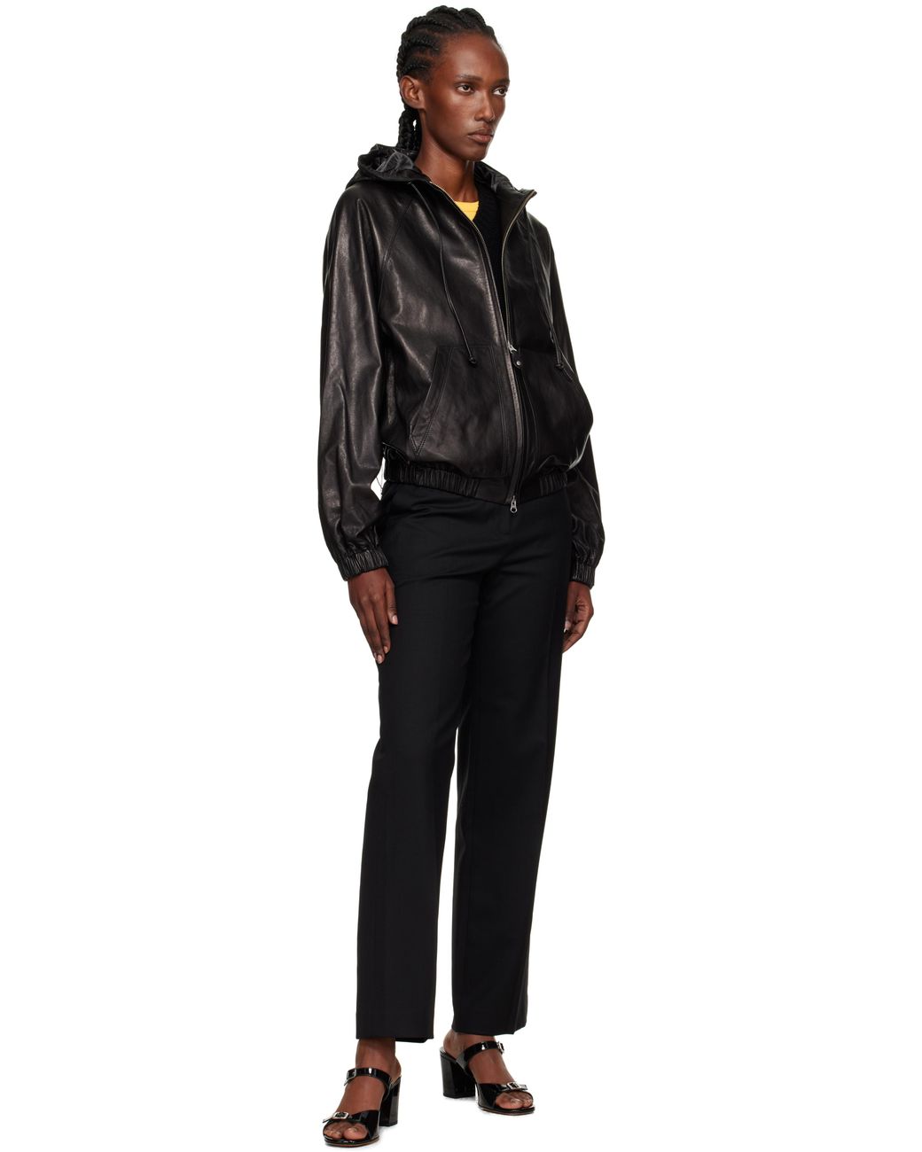 NOTHING WRITTEN ブラックレザージャケット NOTHING WRITTEN Hooded Leather Blouson Jacket in Black | Lyst