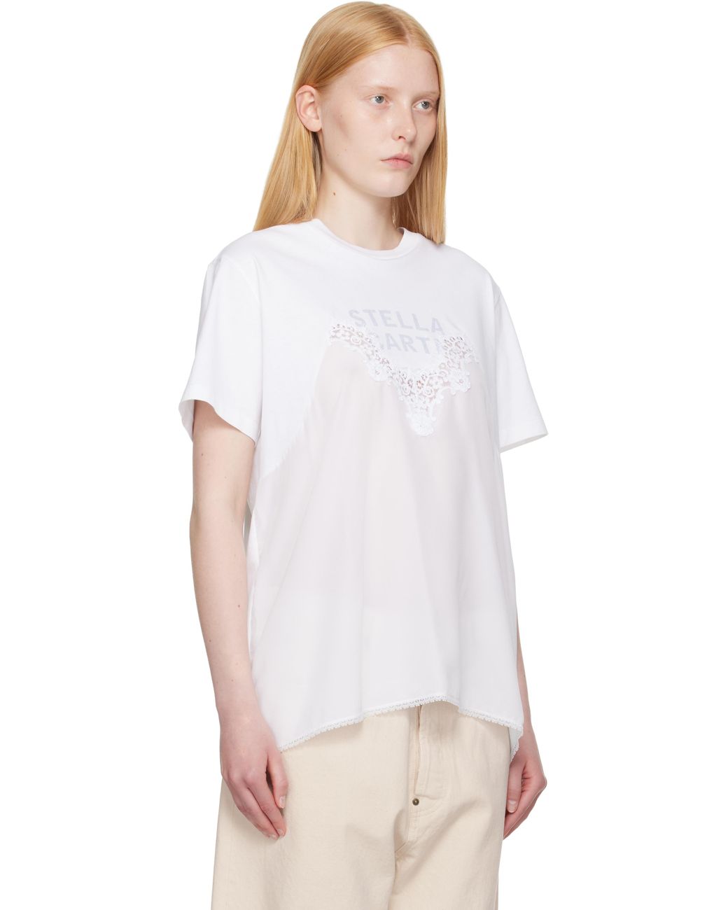 Stella McCartney ホワイト レース スリップ ジャージ Tシャツ White