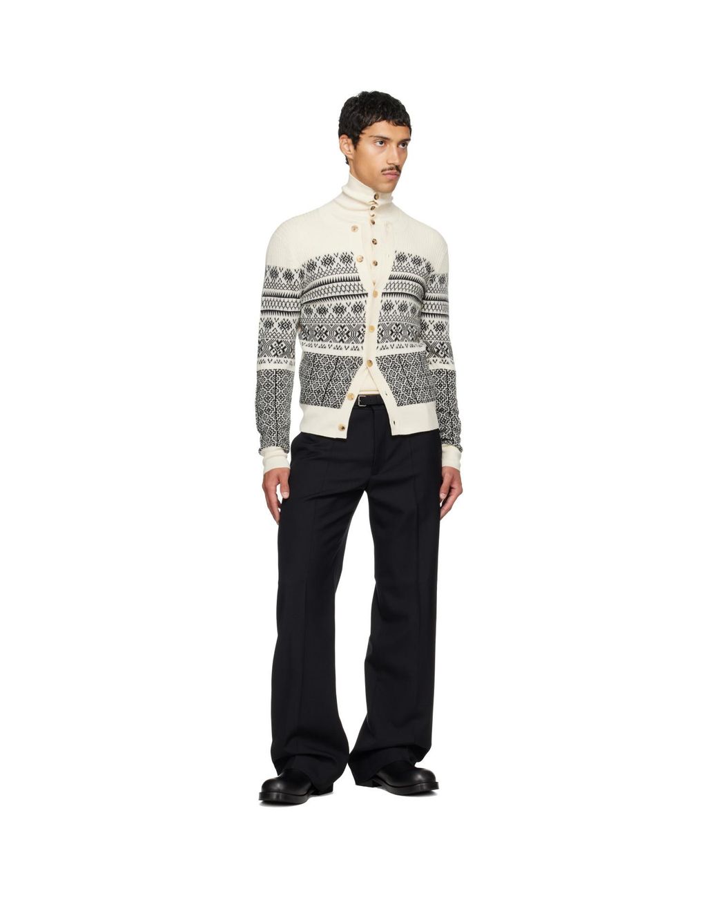 Dries Van Noten Gray Off- Jacquard Wool Cardigan for men