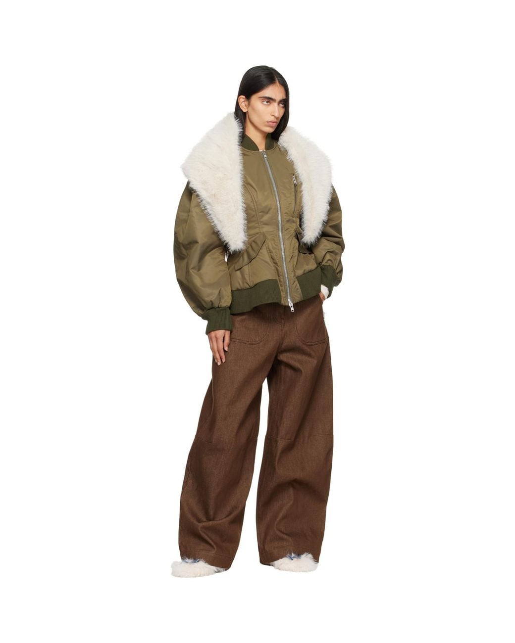 Simone Rocha White Off- Embellished Faux Fur Neckerchief Scarf