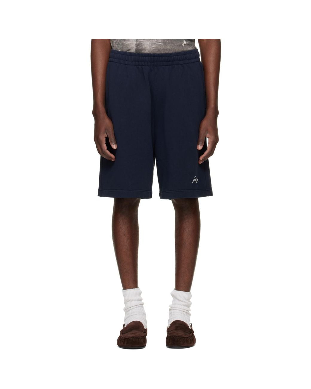 Acne Blue Embroidered Logo Shorts for men