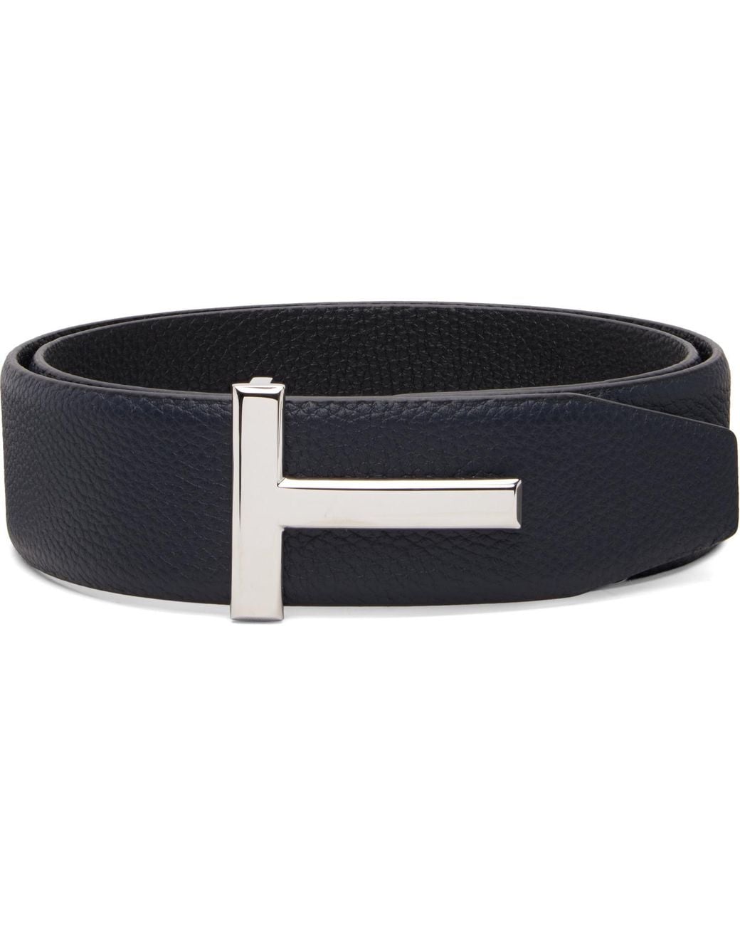 Tom Ford Black Grain Leather T Icon Belt for men