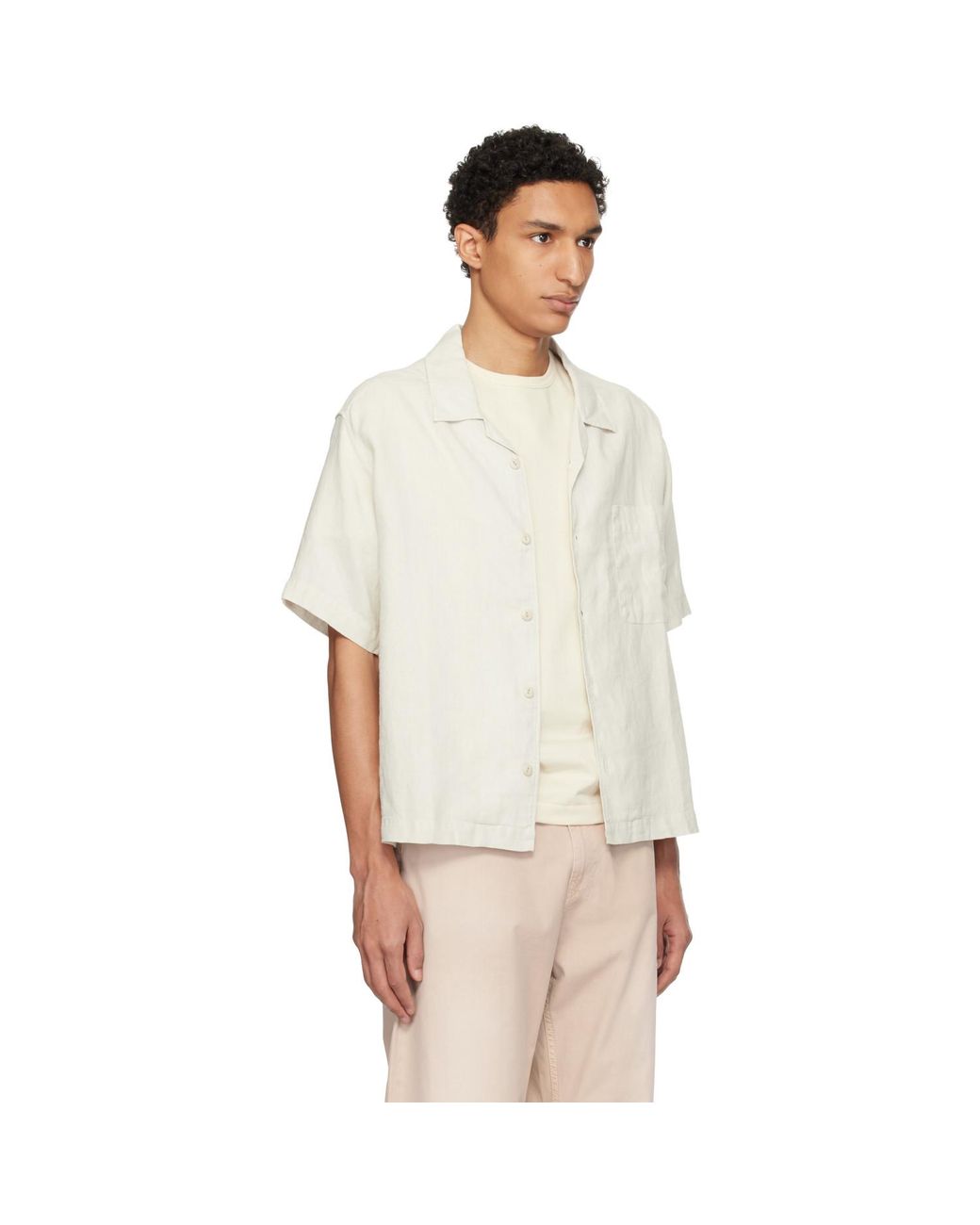 Merz B. Schwanen Natural Off- Linen Bowling Shirt for men