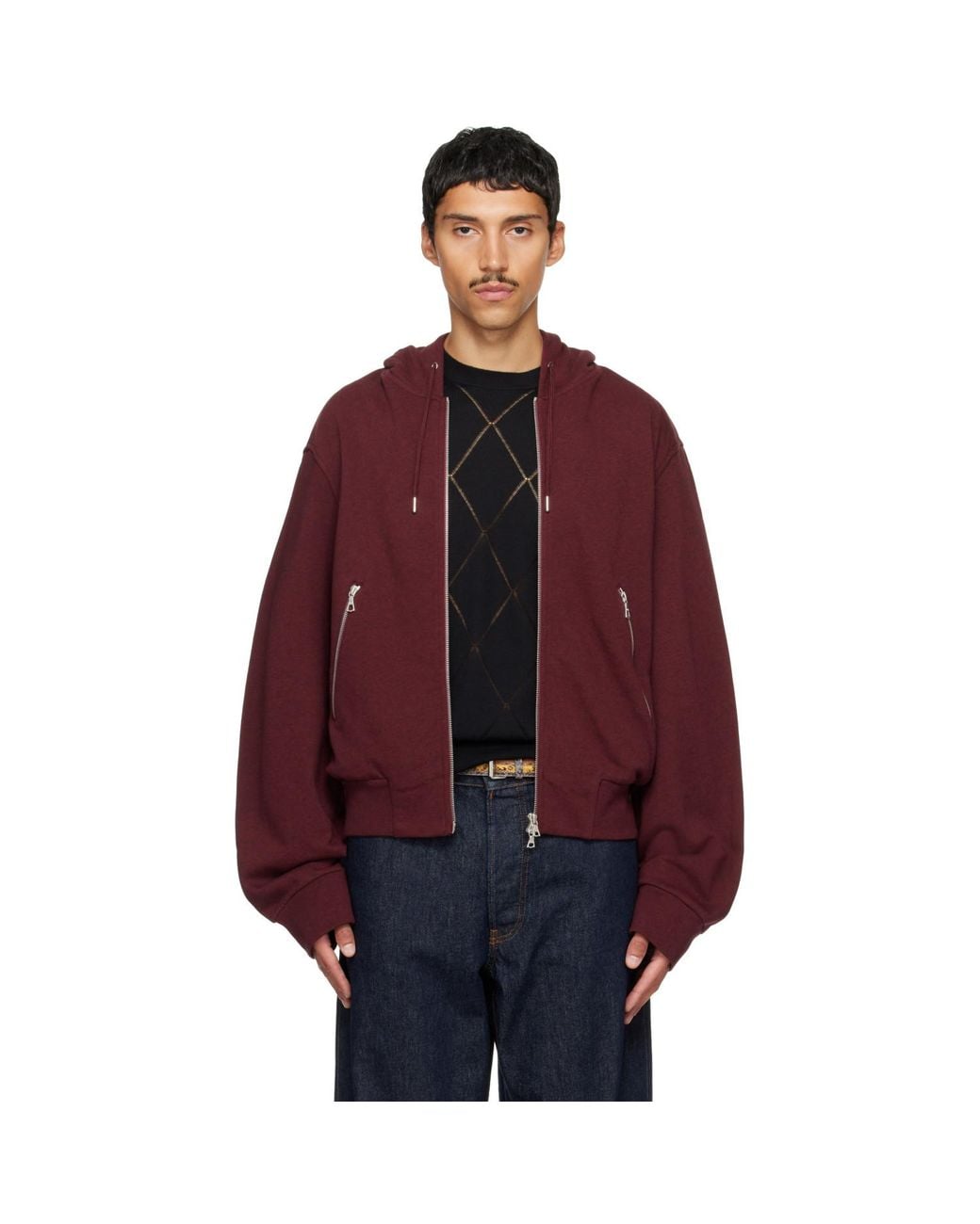 Dries Van Noten Red Burgundy Cotton Hoodie for men